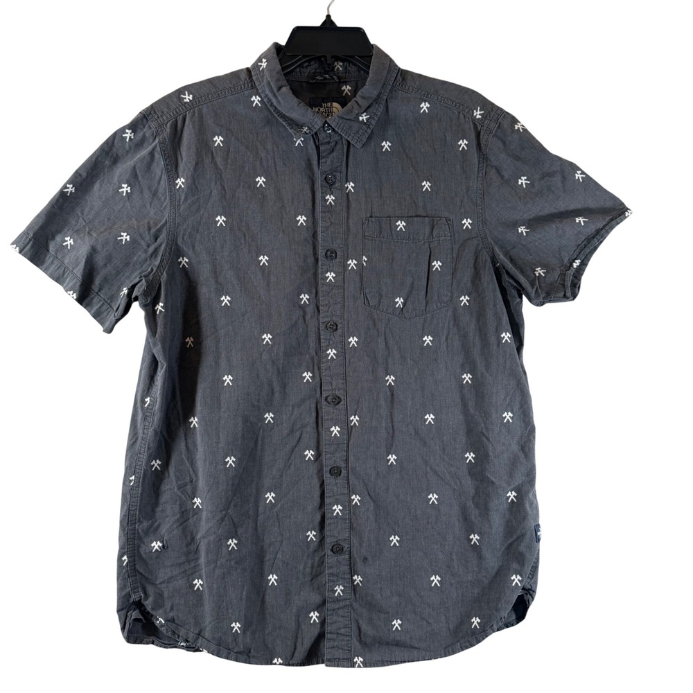 The‎ North Face Shirt Large Pickaxe Print Gray Short Sleeve Button Down Men L